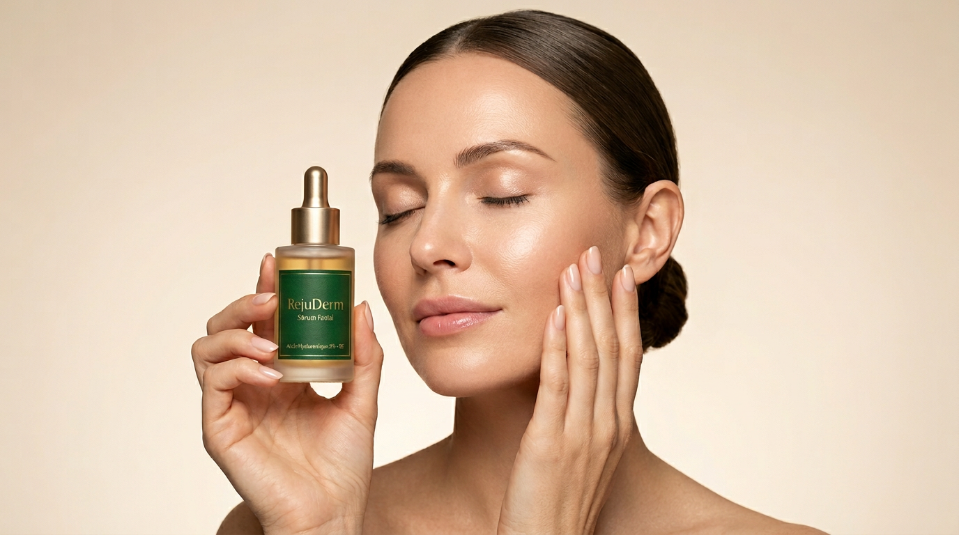 Mujer con piel radiante usando RejuDerm Sérum